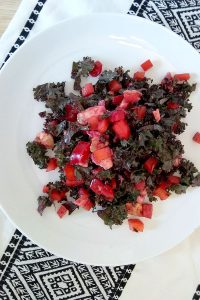 Tasty Red Kale Salad with Peppers and Avocado