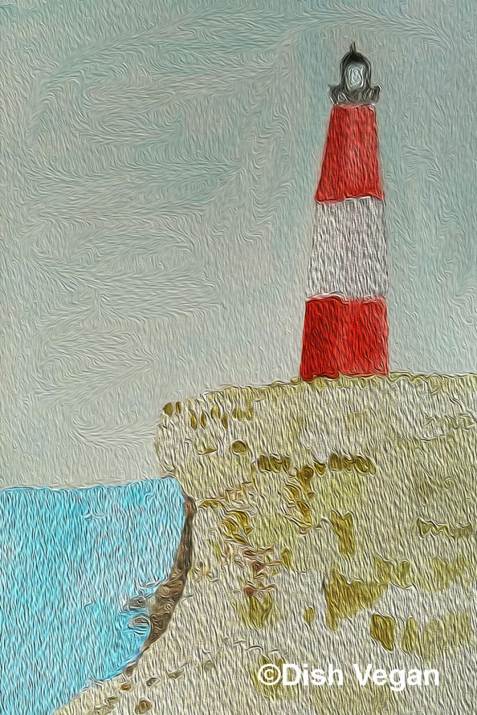 Dish Vegan _ Watercolor enhanced digitally of Lighthouse by the Sea